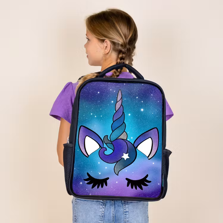 Sac à dos enfant - Noir - Licorne - Ciel étoilé - Bleu — 4