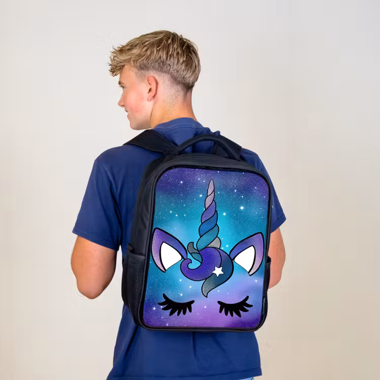 Sac à dos enfant - Noir - Licorne - Ciel étoilé - Bleu — 5