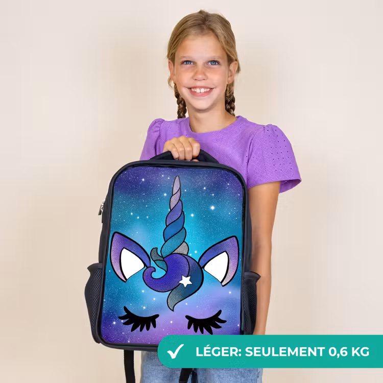 Sac à dos enfant - Noir - Licorne - Ciel étoilé - Bleu — 9
