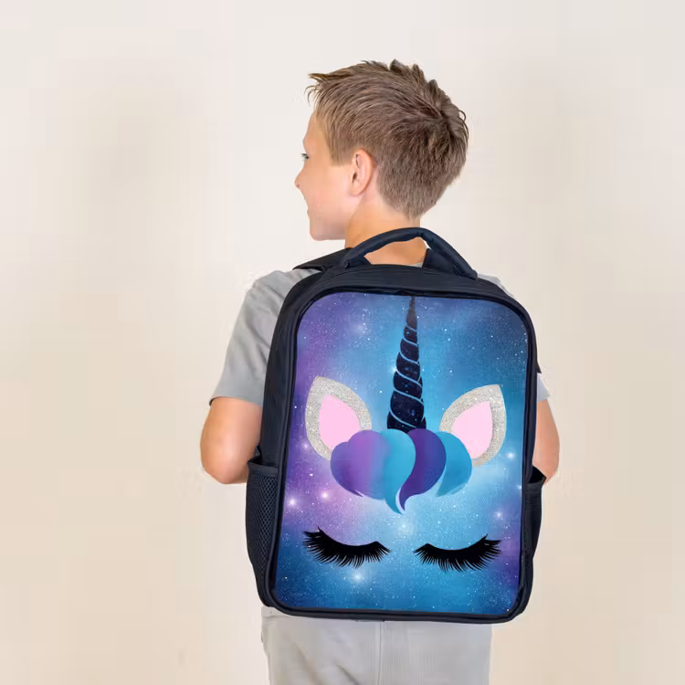 Sac à dos enfant - Noir - Licorne - Étoiles - Bleu — 2