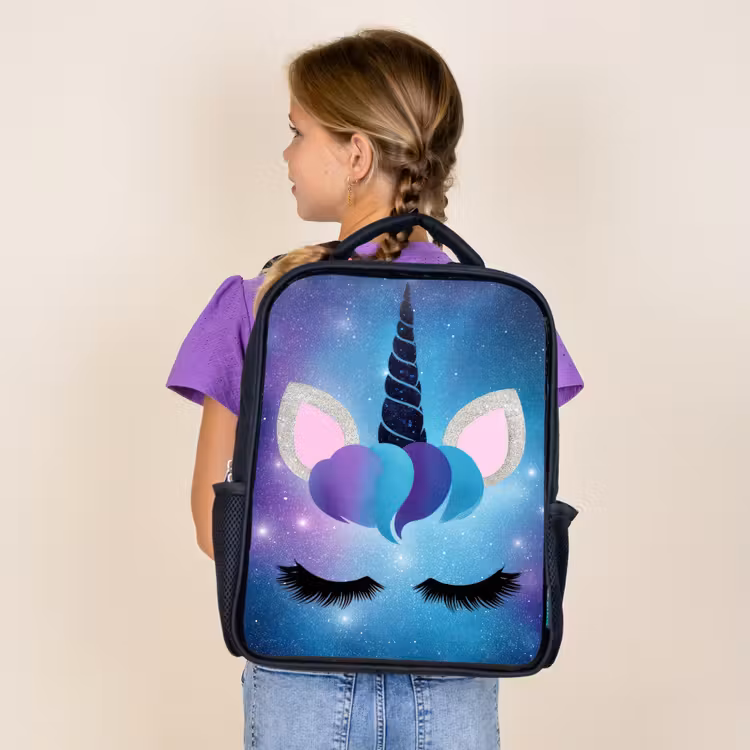 Sac à dos enfant - Noir - Licorne - Étoiles - Bleu — 4