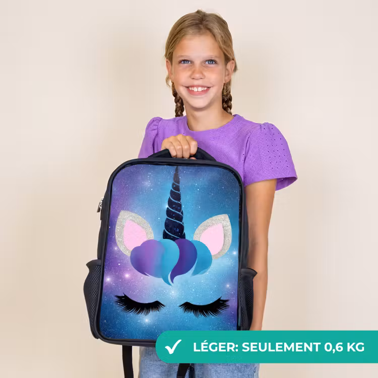 Sac à dos enfant - Noir - Licorne - Étoiles - Bleu — 9