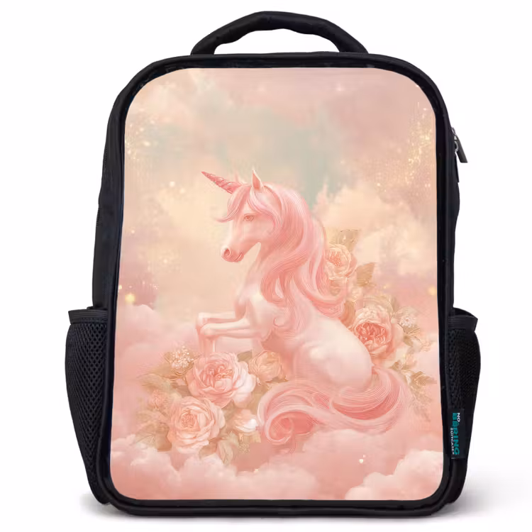 Sac à dos enfant - Noir - Licorne - Nuages - Rose — 1