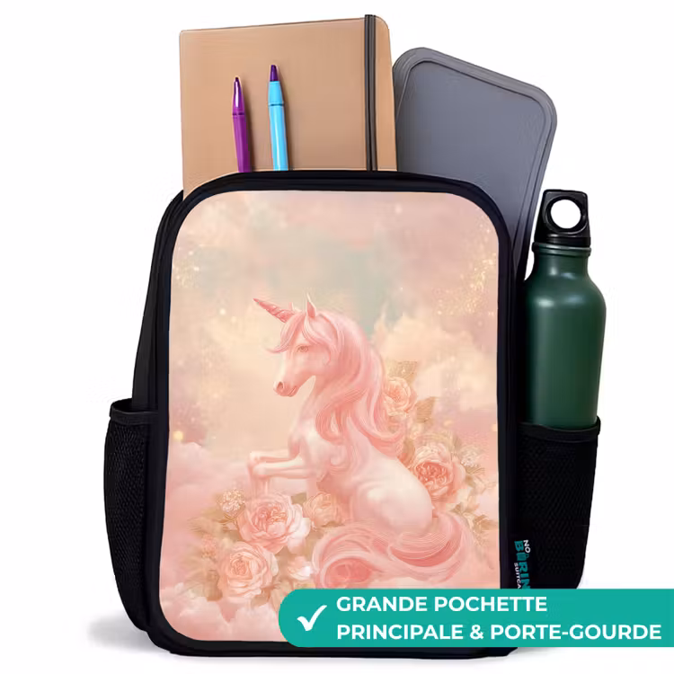 Sac à dos enfant - Noir - Licorne - Nuages - Rose — 10