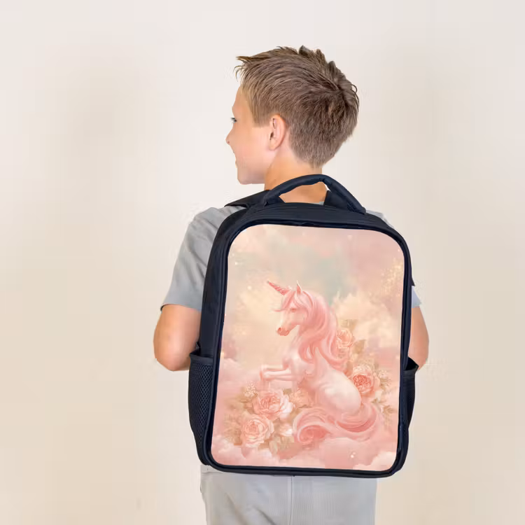 Sac à dos enfant - Noir - Licorne - Nuages - Rose — 2