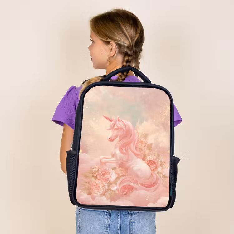 Sac à dos enfant - Noir - Licorne - Nuages - Rose — 4