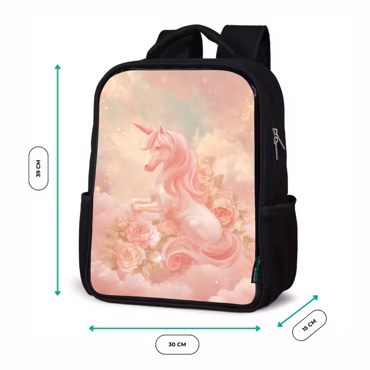 Sac à dos enfant - Noir - Licorne - Nuages - Rose — 8