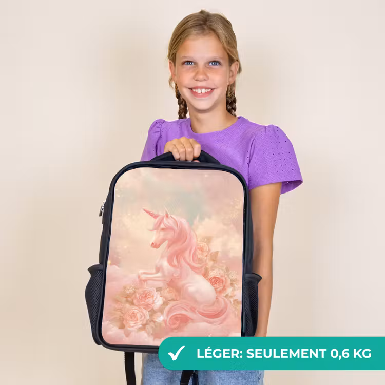 Sac à dos enfant - Noir - Licorne - Nuages - Rose — 9