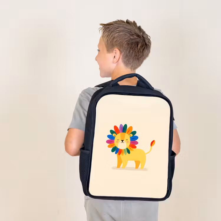 Sac à dos enfant - Noir - Lion - Crinière colorée - Beige — 2