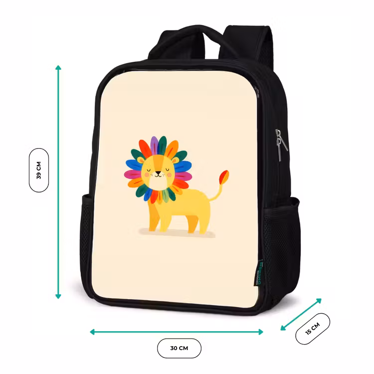 Sac à dos enfant - Noir - Lion - Crinière colorée - Beige — 8