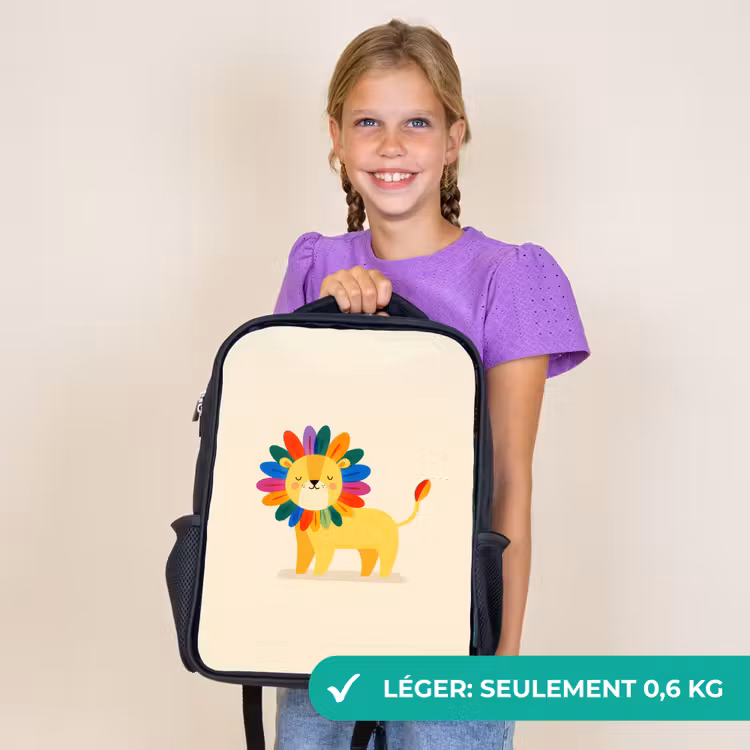 Sac à dos enfant - Noir - Lion - Crinière colorée - Beige — 9