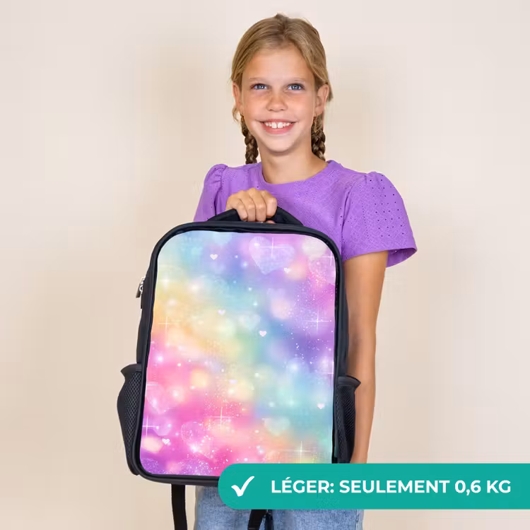 Sac à dos enfant - Noir - Lumière - Arc-en-ciel - Cœurs — 9