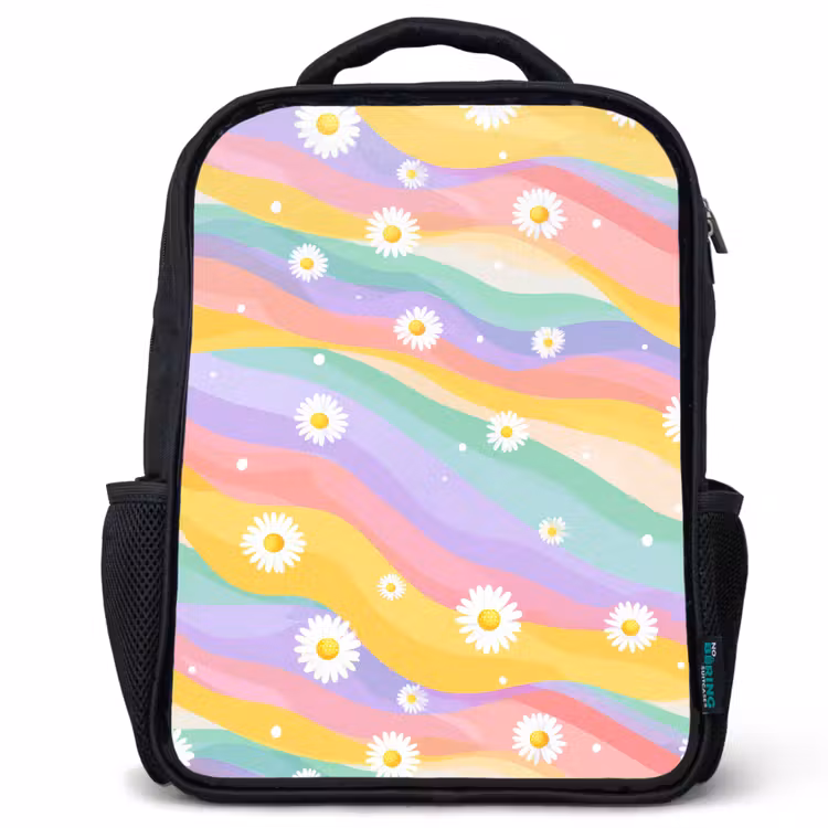 Sac à dos enfant - Noir - Marguerites - Colorées - Pastel — 1