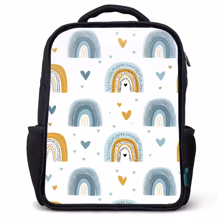 Sac à dos enfant - Noir - Motif - Arc-en-ciel - Coeurs — 1