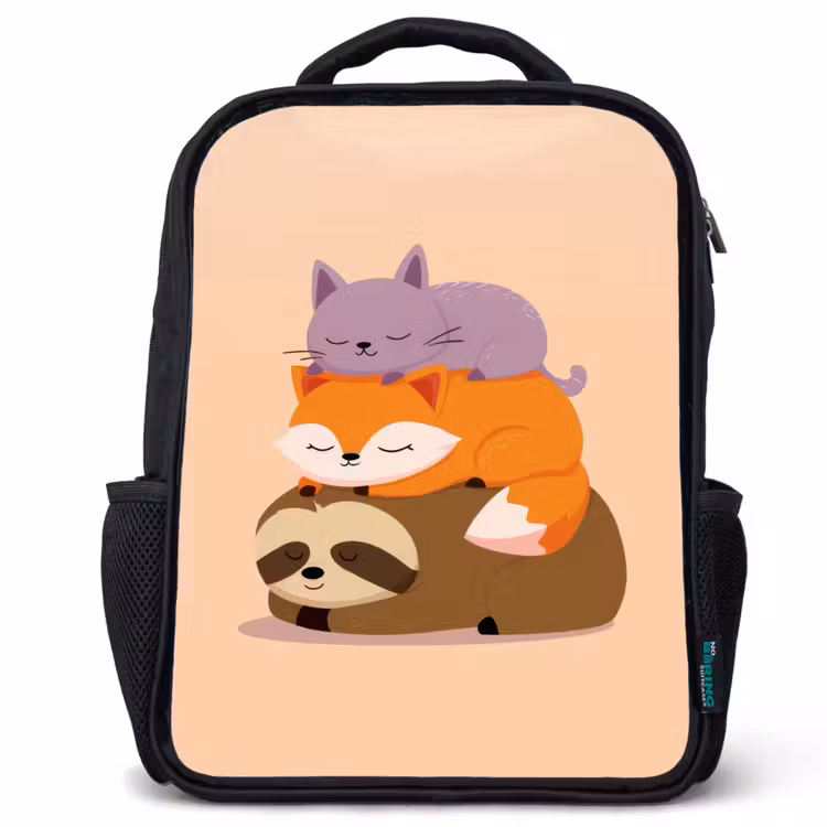 Sac à dos enfant - Noir - Paresseux - Renard - Chat - Dormant — 1