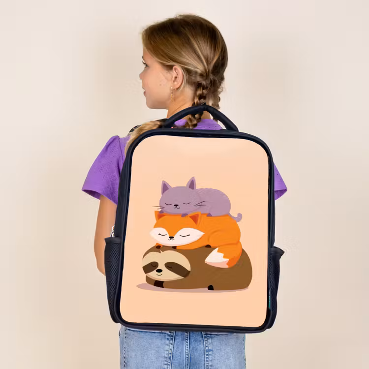 Sac à dos enfant - Noir - Paresseux - Renard - Chat - Dormant — 4