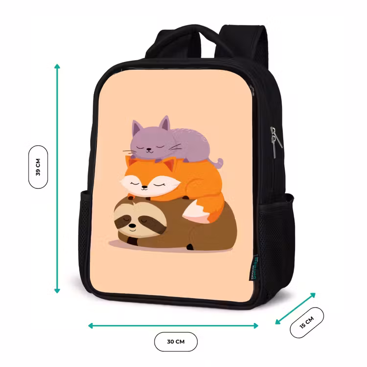 Sac à dos enfant - Noir - Paresseux - Renard - Chat - Dormant — 8