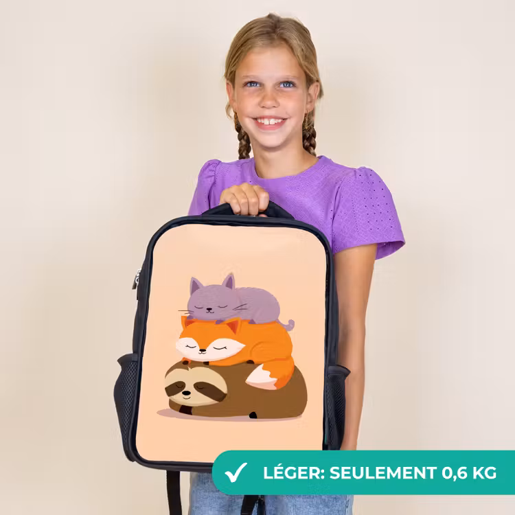 Sac à dos enfant - Noir - Paresseux - Renard - Chat - Dormant — 9