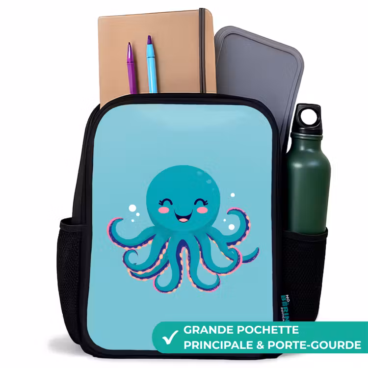 Sac à dos enfant - Noir - Poulpe - Bleu - Visage — 10