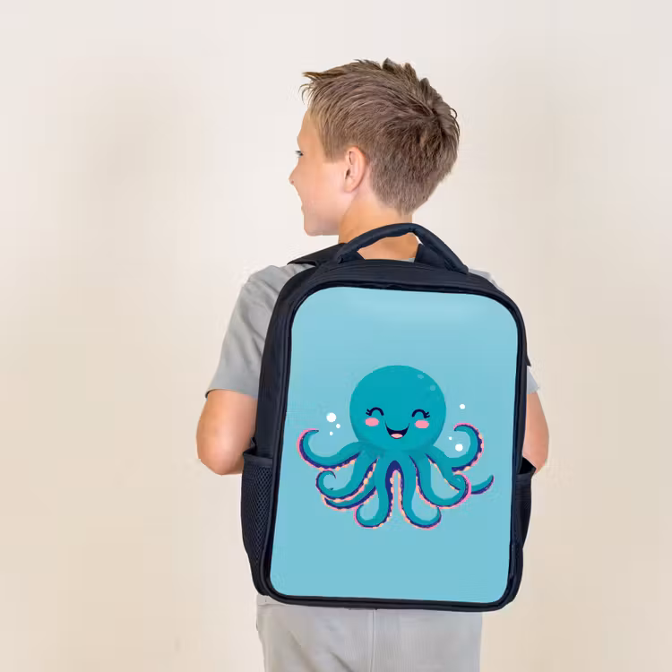 Sac à dos enfant - Noir - Poulpe - Bleu - Visage — 2