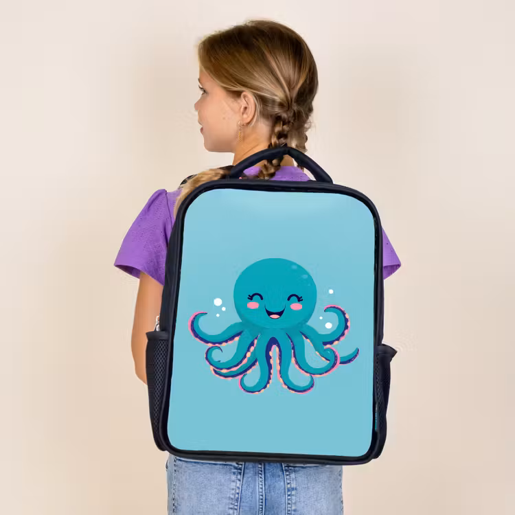 Sac à dos enfant - Noir - Poulpe - Bleu - Visage — 4
