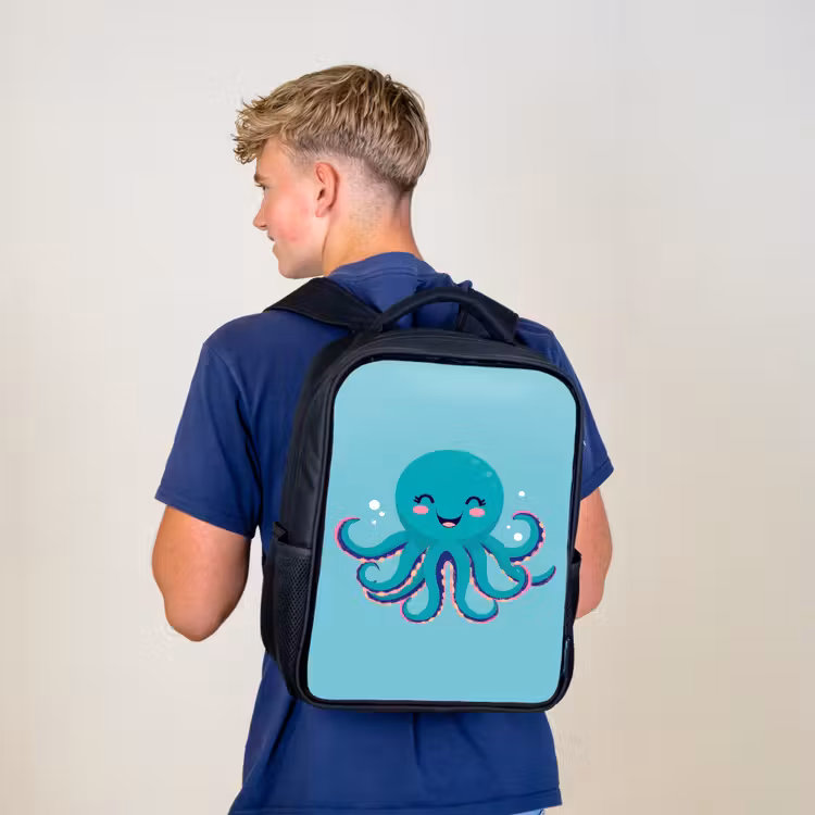 Sac à dos enfant - Noir - Poulpe - Bleu - Visage — 5