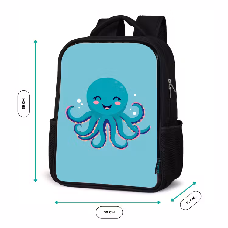 Sac à dos enfant - Noir - Poulpe - Bleu - Visage — 8