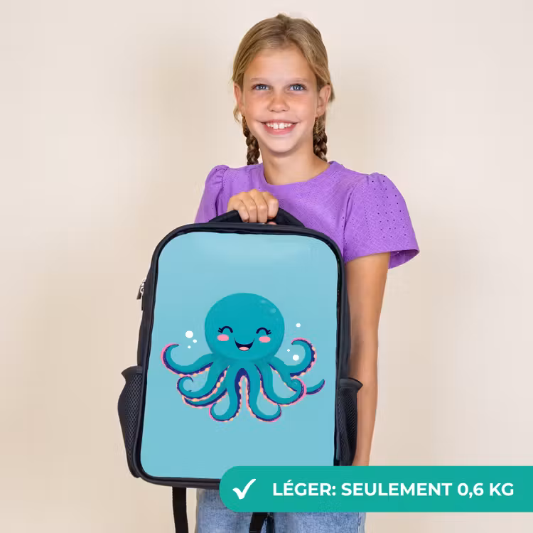 Sac à dos enfant - Noir - Poulpe - Bleu - Visage — 9