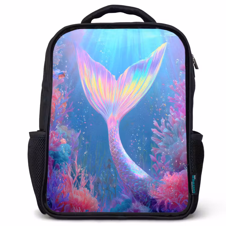 Sac à dos enfant - Noir - Queue de sirène - Corail - Eau — 1