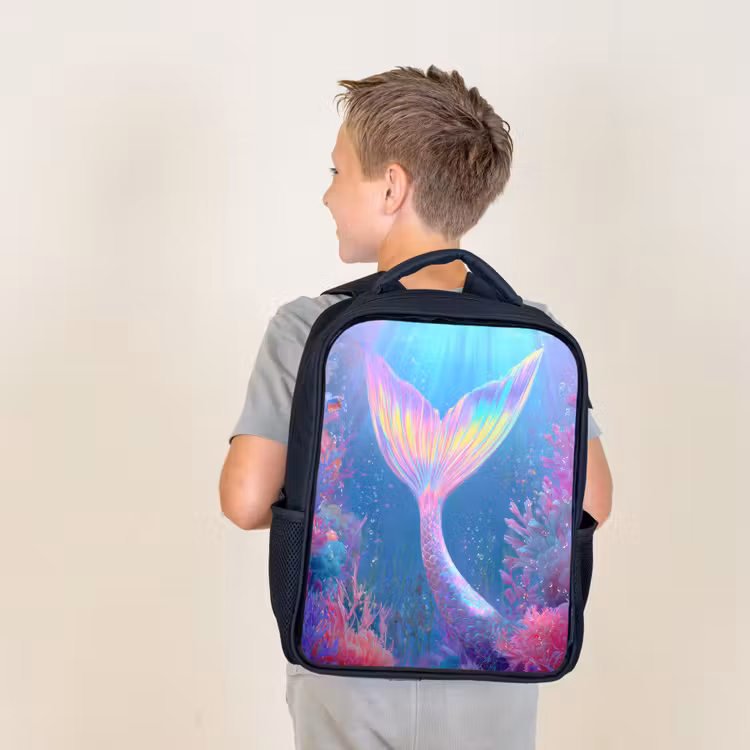 Sac à dos enfant - Noir - Queue de sirène - Corail - Eau — 2