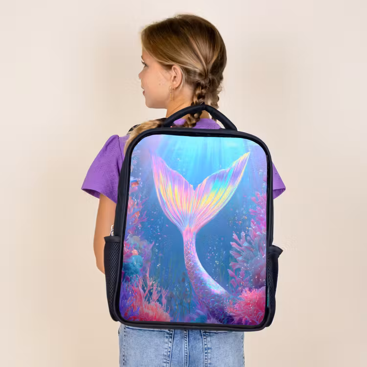 Sac à dos enfant - Noir - Queue de sirène - Corail - Eau — 4