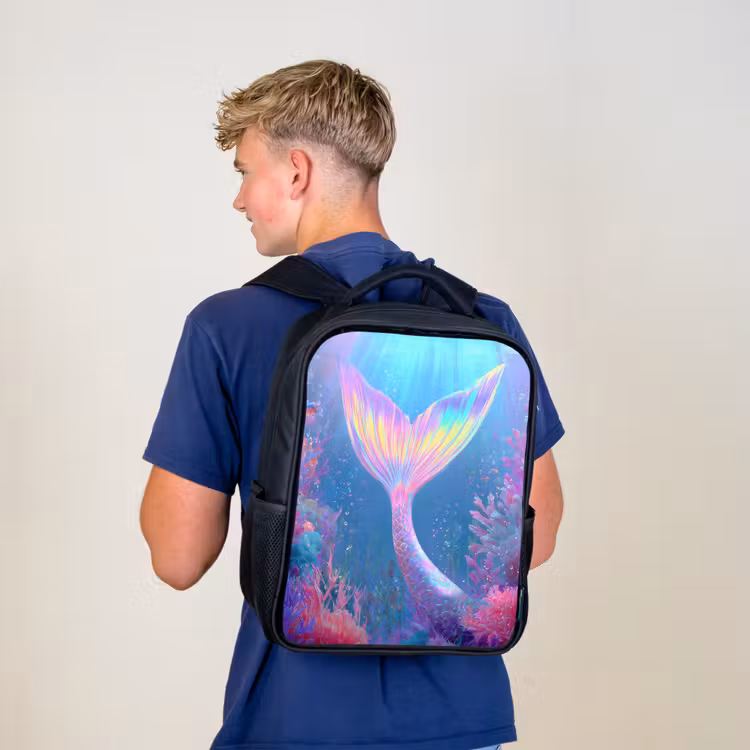 Sac à dos enfant - Noir - Queue de sirène - Corail - Eau — 5