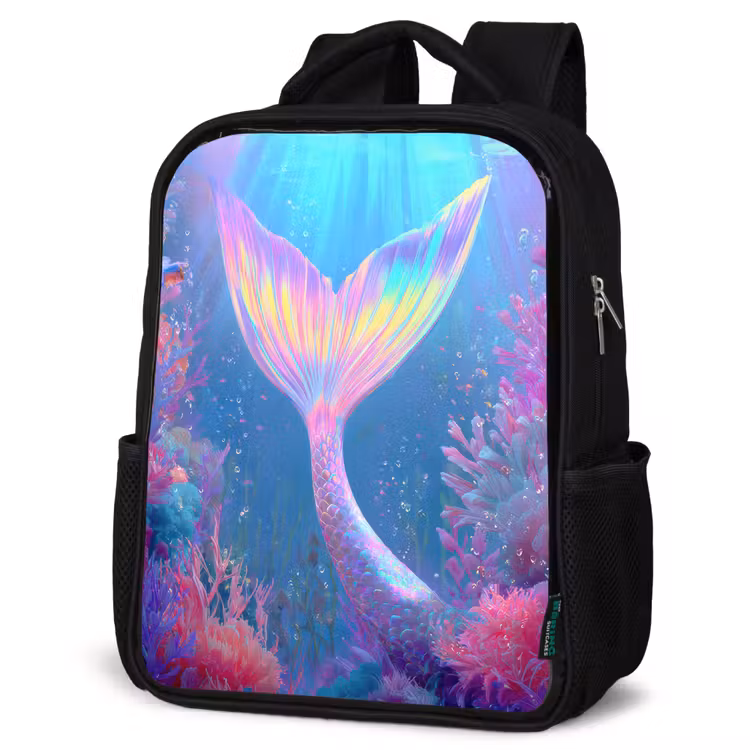 Sac à dos enfant - Noir - Queue de sirène - Corail - Eau — 6