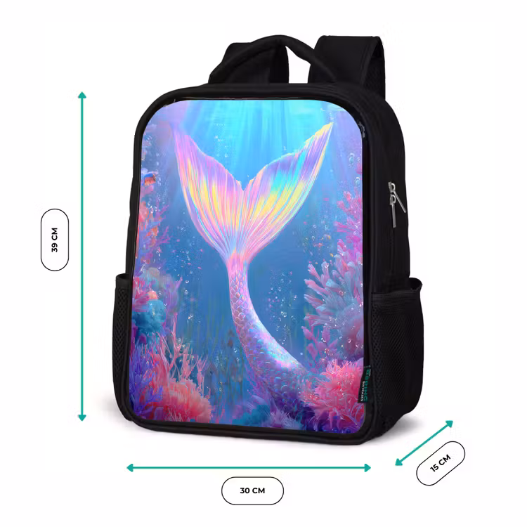 Sac à dos enfant - Noir - Queue de sirène - Corail - Eau — 8