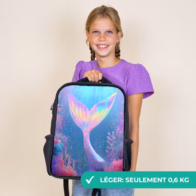 Sac à dos enfant - Noir - Queue de sirène - Corail - Eau — 9