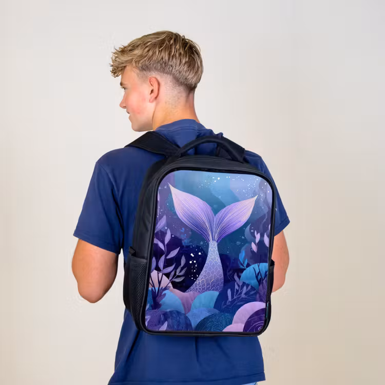 Sac à dos enfant - Noir - Queue de sirène - Plantes sous-marines - Violet - Bleu — 5