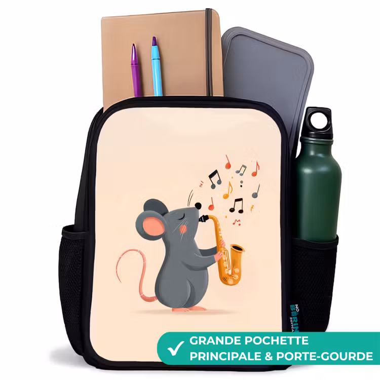 Sac à dos enfant - Noir - Souris - Saxophone - Notes de musique — 10