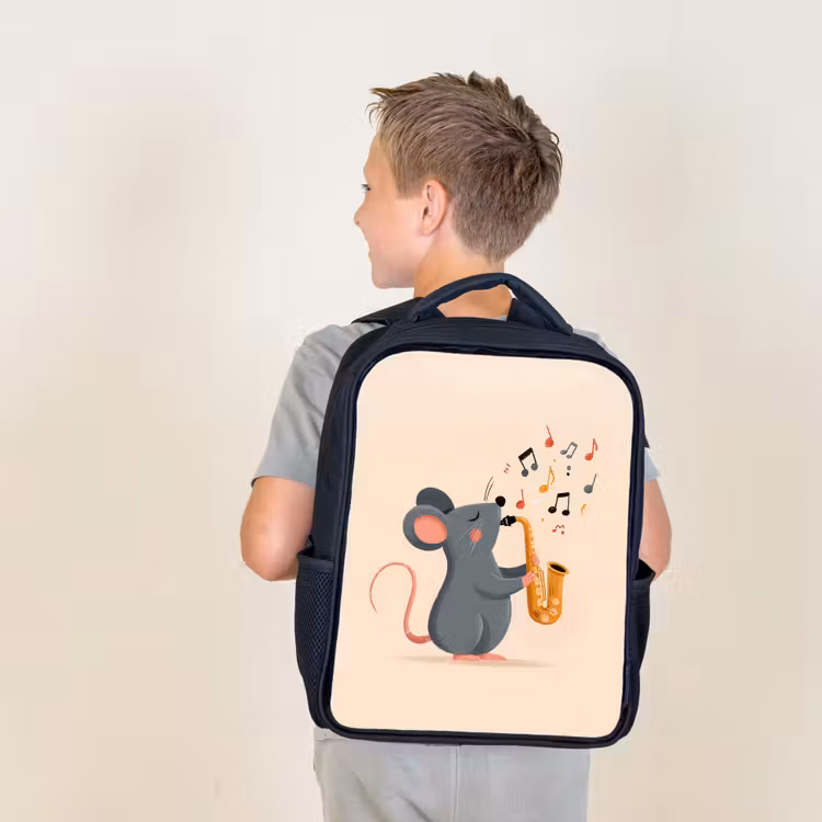 Sac à dos enfant - Noir - Souris - Saxophone - Notes de musique — 2