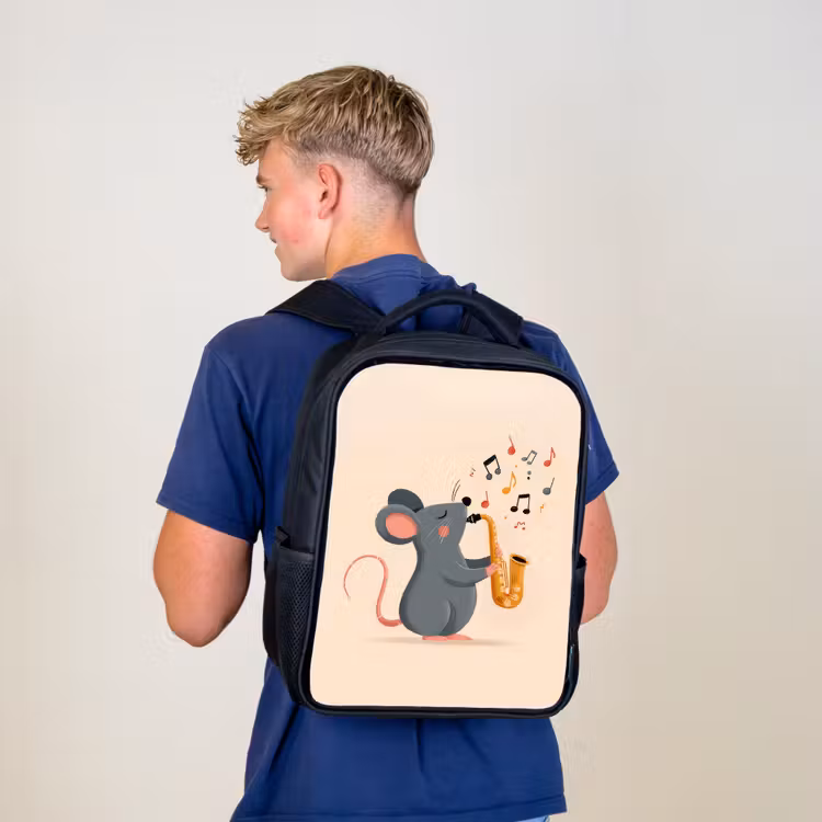 Sac à dos enfant - Noir - Souris - Saxophone - Notes de musique — 5