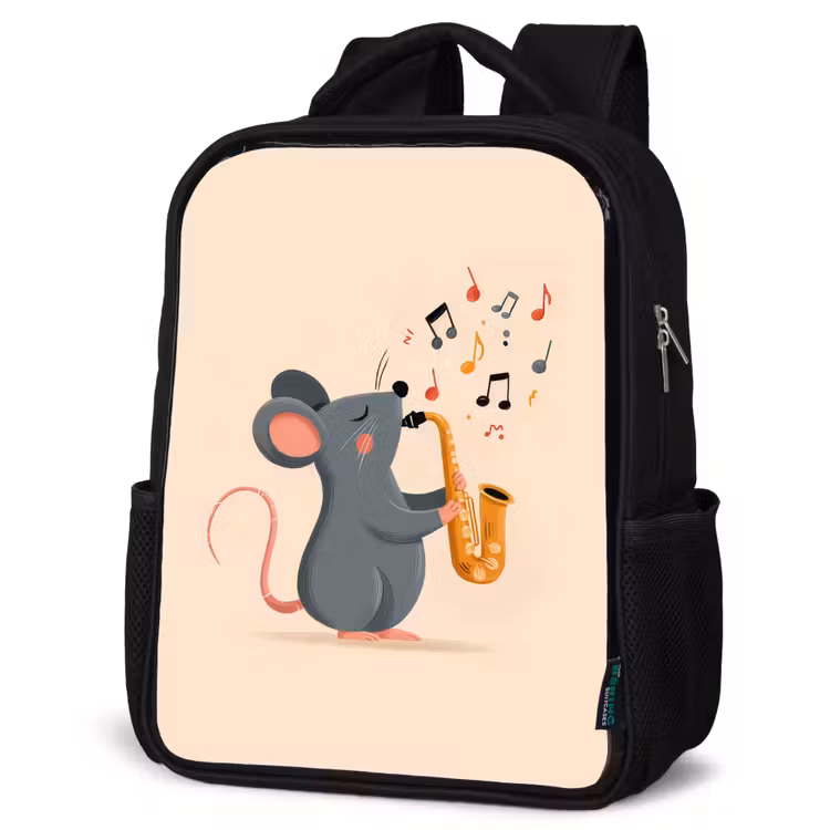 Sac à dos enfant - Noir - Souris - Saxophone - Notes de musique — 6