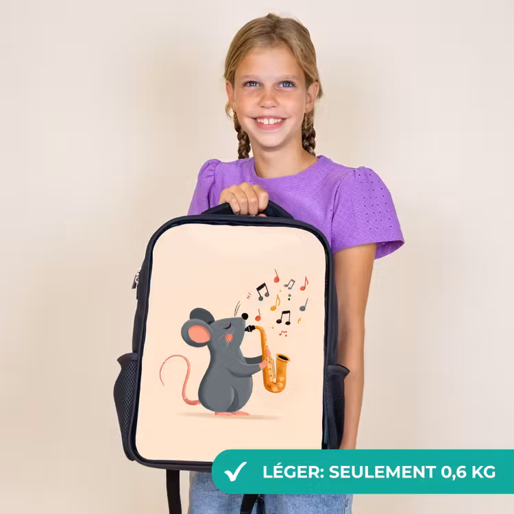 Sac à dos enfant - Noir - Souris - Saxophone - Notes de musique — 9