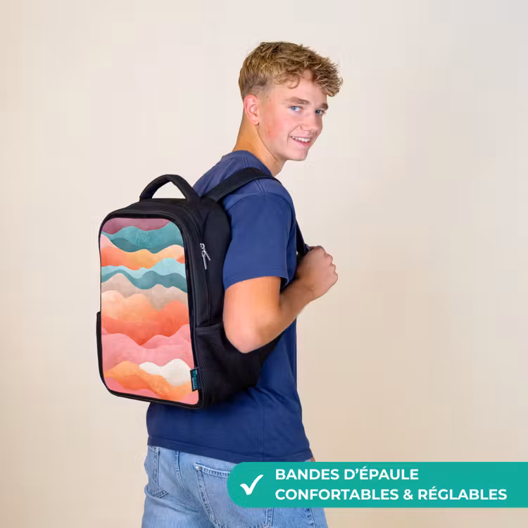 Sac à dos enfant - Noir - Vagues - Colorées - Abstraites — 11