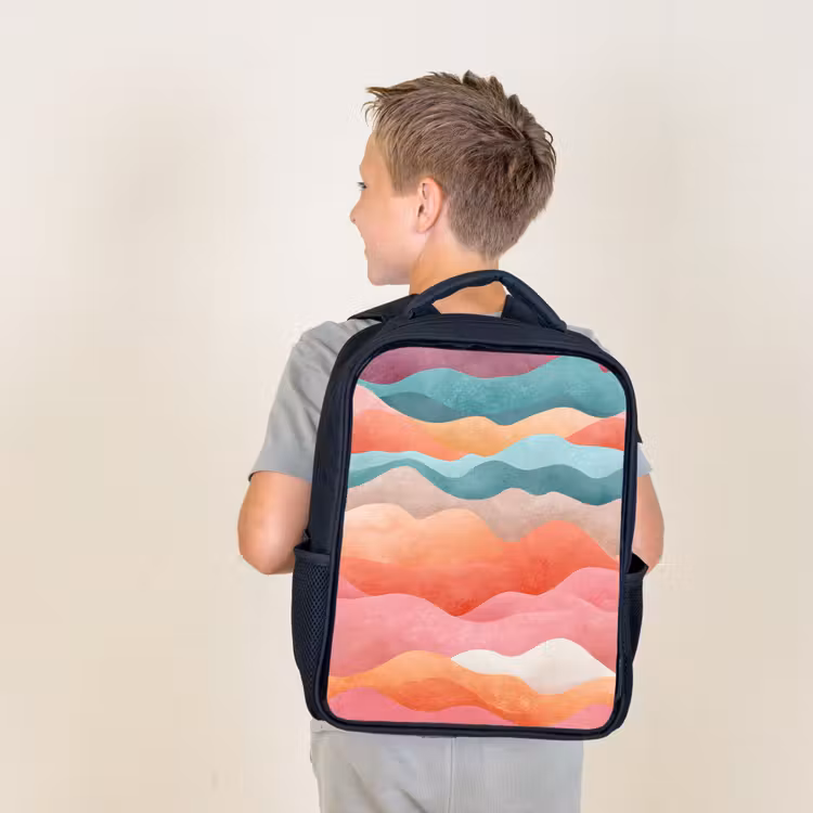 Sac à dos enfant - Noir - Vagues - Colorées - Abstraites — 2