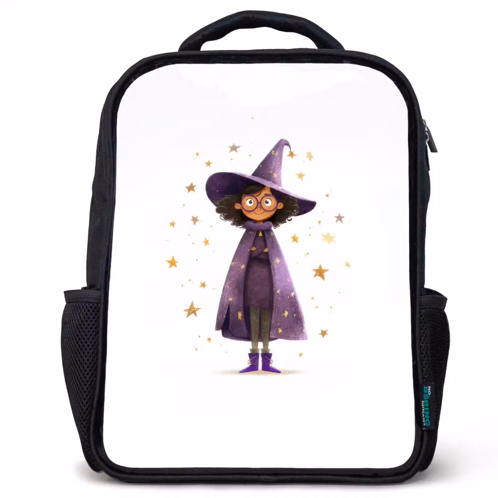 Sac à dos enfant - Noir - Apprenti sorcier avec robe de chambre violette et chapeau étoilé — 1