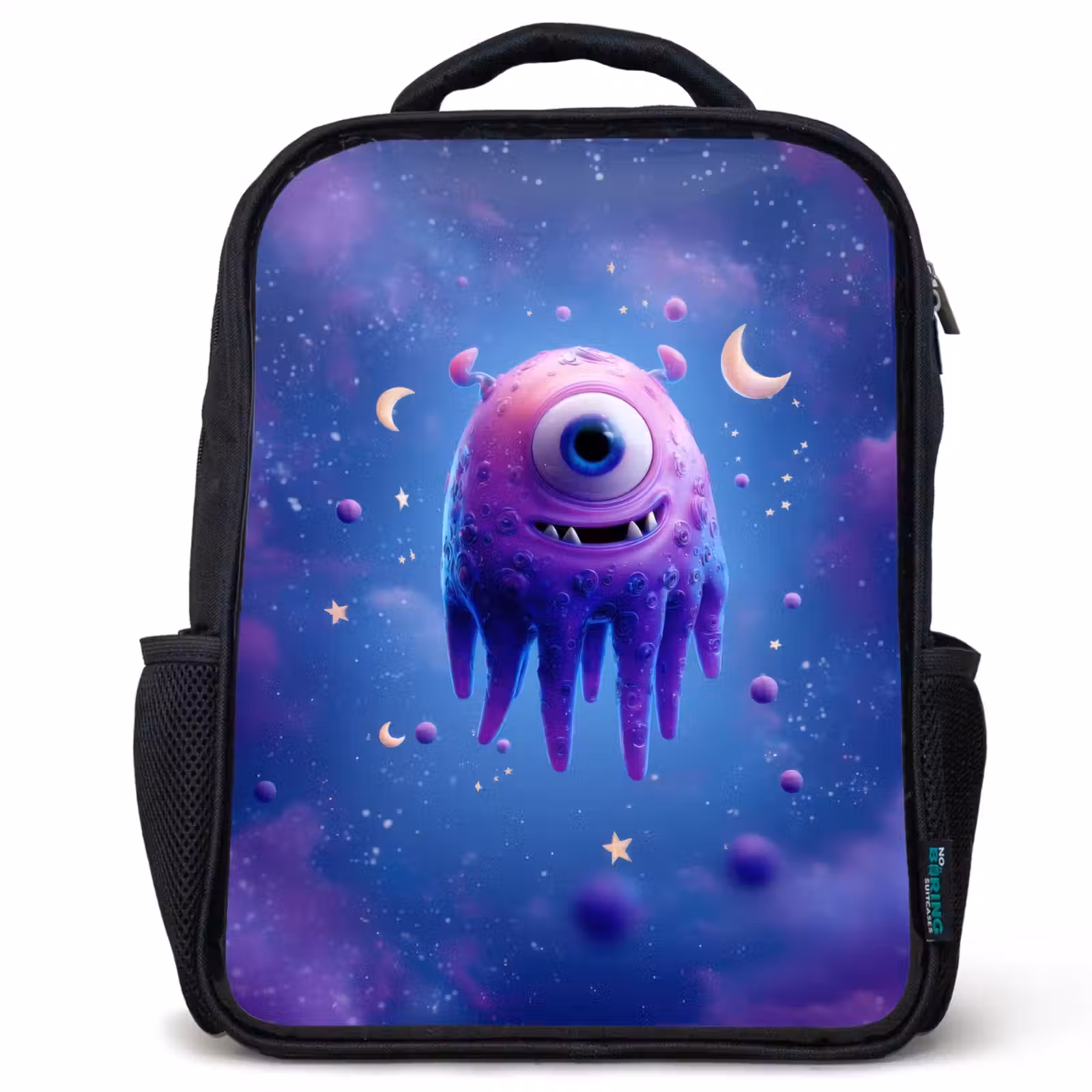 Sac à dos enfant - Noir - Créature spatiale flottante en forme de goutte d'eau avec des yeux de lune — 1