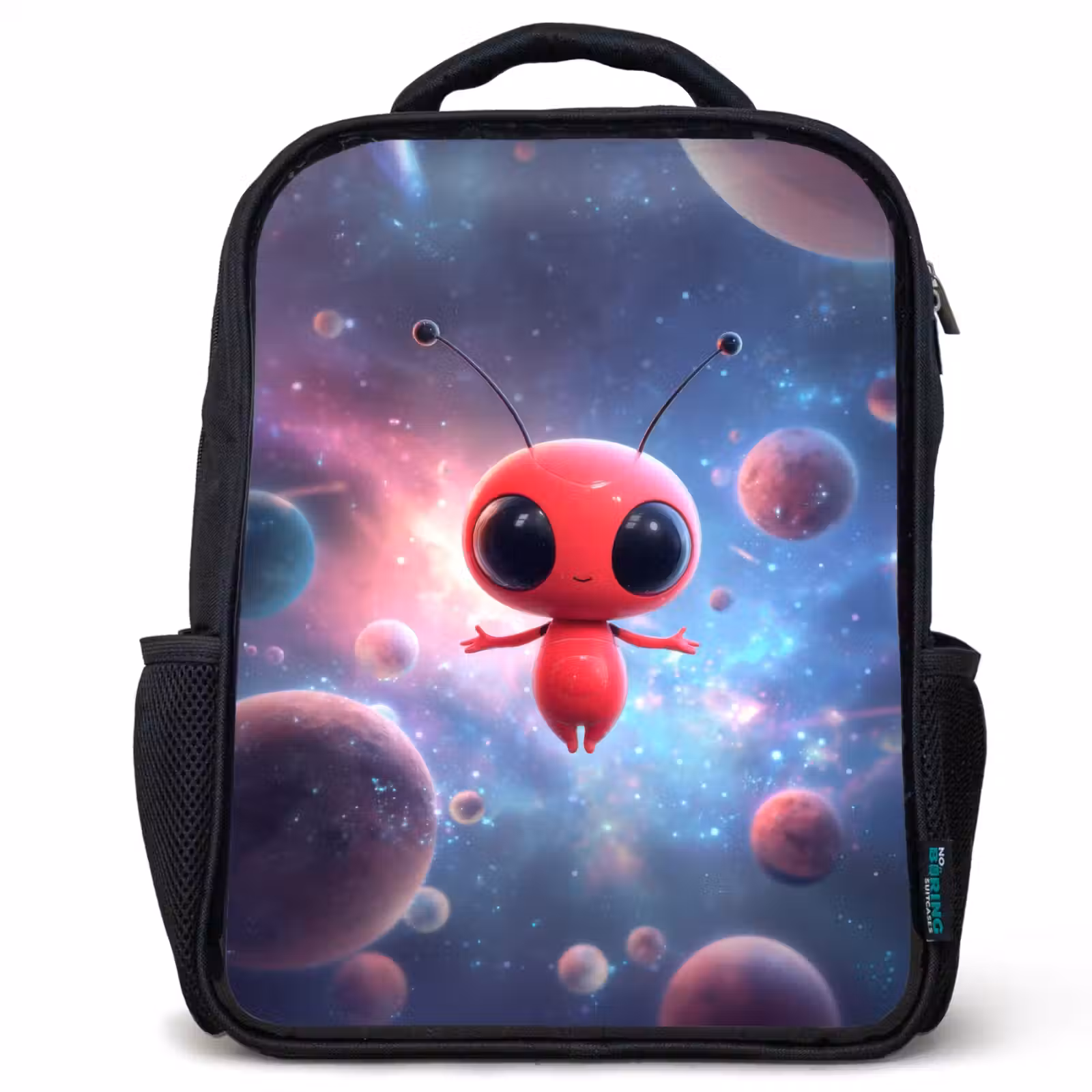 Sac à dos enfant - Noir - Un extraterrestre rouge flottant dans un cosmos coloré — 1