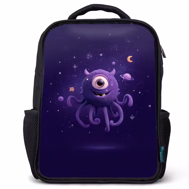 Sac à dos enfant - Noir - Amicale créature spatiale borgne en violet — 1