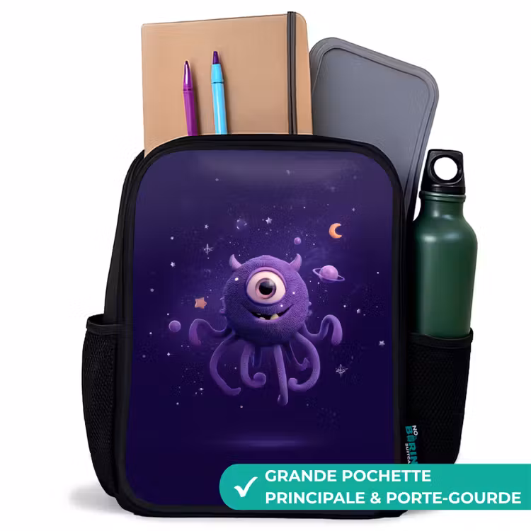 Sac à dos enfant - Noir - Amicale créature spatiale borgne en violet — 10