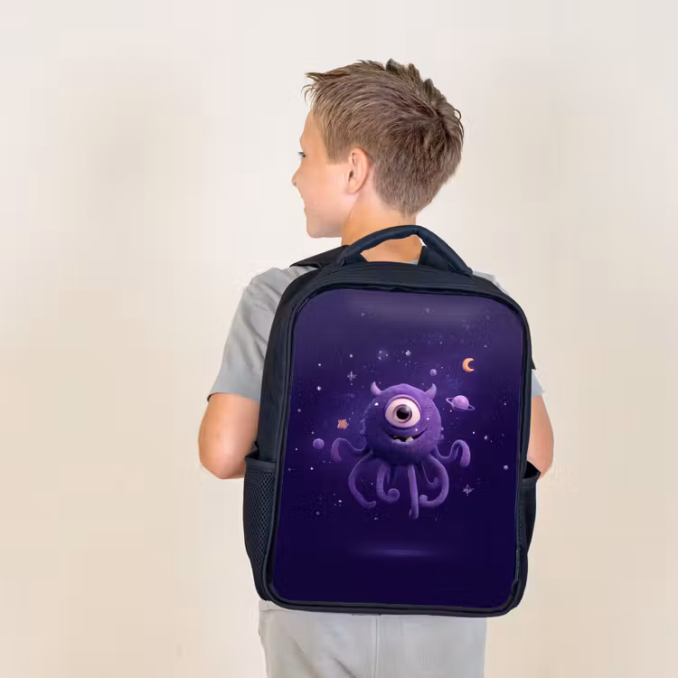 Sac à dos enfant - Noir - Amicale créature spatiale borgne en violet — 2