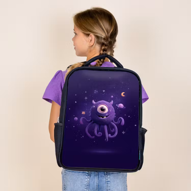 Sac à dos enfant - Noir - Amicale créature spatiale borgne en violet — 4